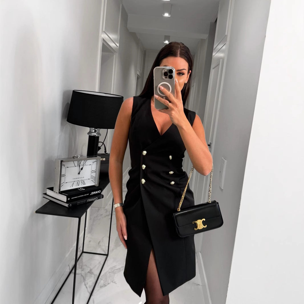 Dame Elegant Dobbeltknap Vikkelkjole Stilla