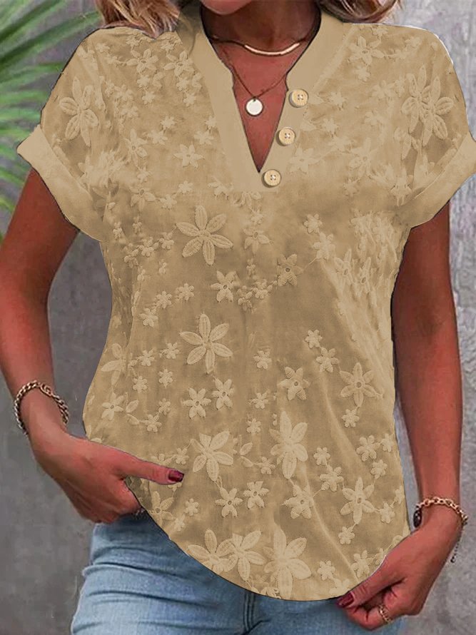 Dame elegant bluse med floralt broderidesign Stilla