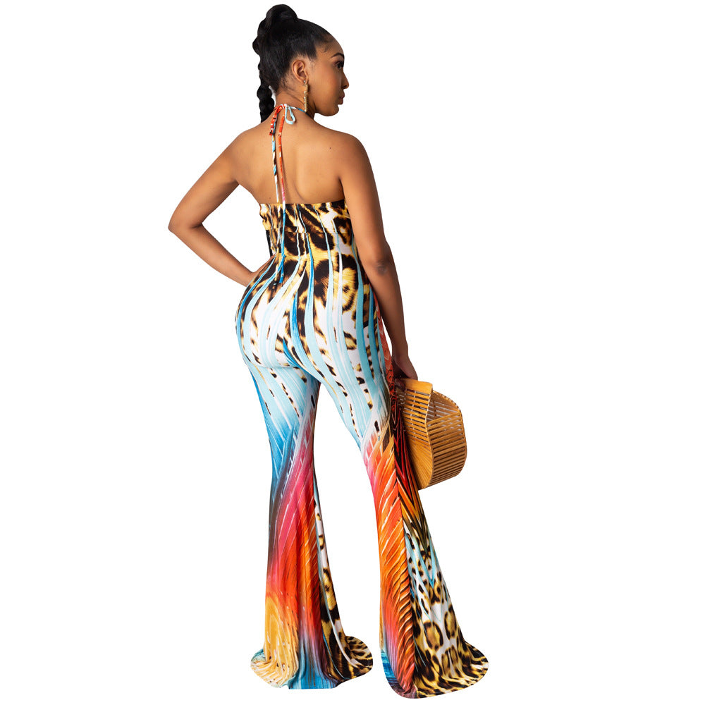 Dame Elegant Jumpsuit med farverigt grafikdesign og raffineret slids Stilla
