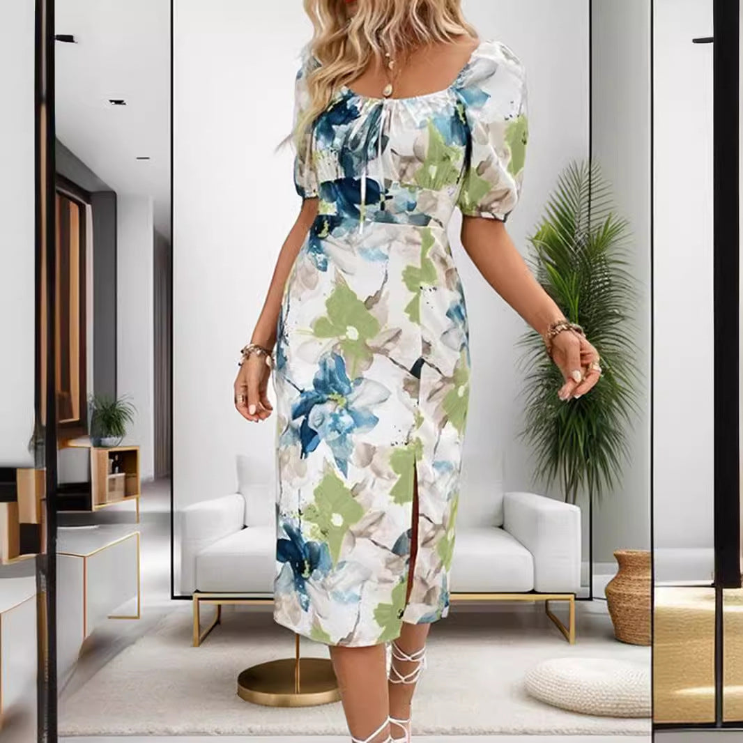 Dame Elegant Floral Midi Kjole Stilla