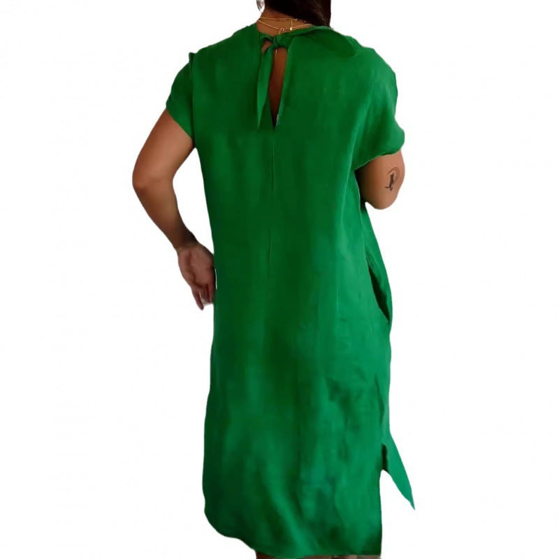 Dame afslappet maxikjole med v-hals og praktiske sidelommer Stilla