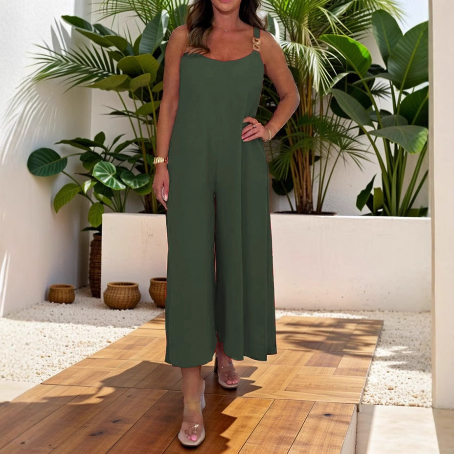 Dame elegant jumpsuit med bredt ben og moderne skulderdetailler Stilla
