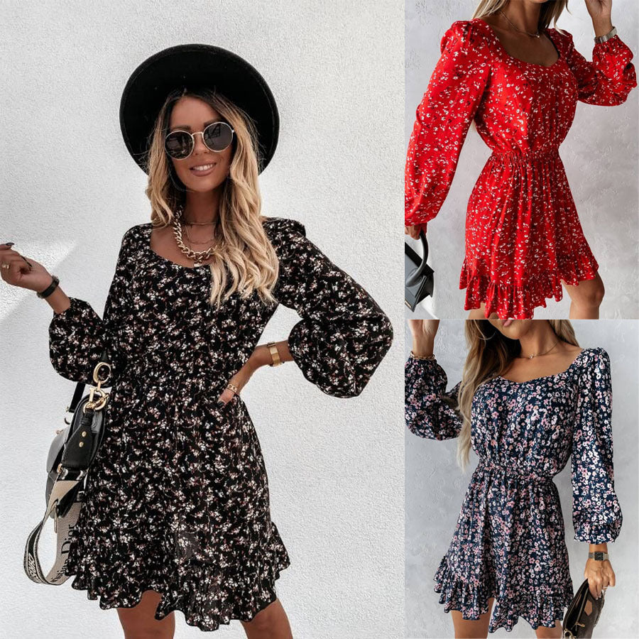 Dame afslappet minikjole med blomstrede flæser og løs pasform Stilla