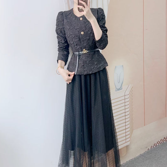 Dame Elegant Blazerjakke med blomstermønster og figursyet snit Stilla