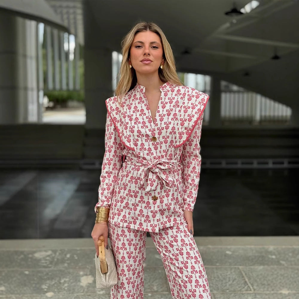 Dame elegant jakkesæt sæt med blomstermønster Stilla