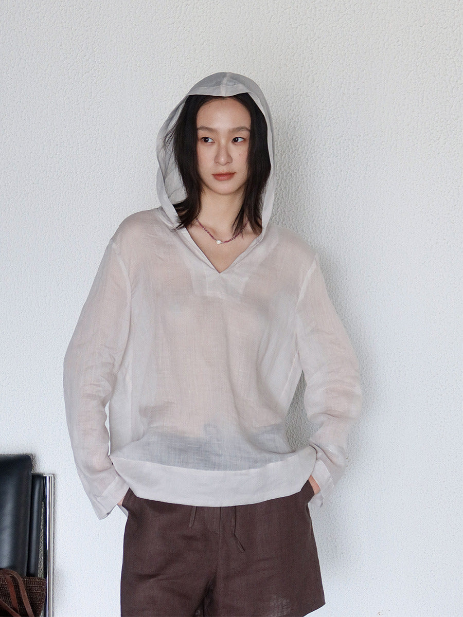 Dame afslappet langærmet skjorte med moderne V-udskæring og løs pasform Stilla