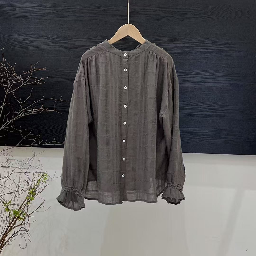Dame Elegant Langærmet Knap-Bluse Stilla