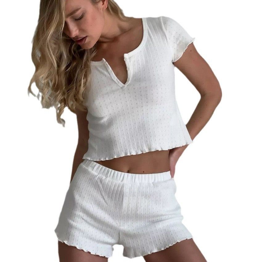 Dame afslappet lounge-kort pyjamasæt med struktureret top og shorts Stilla