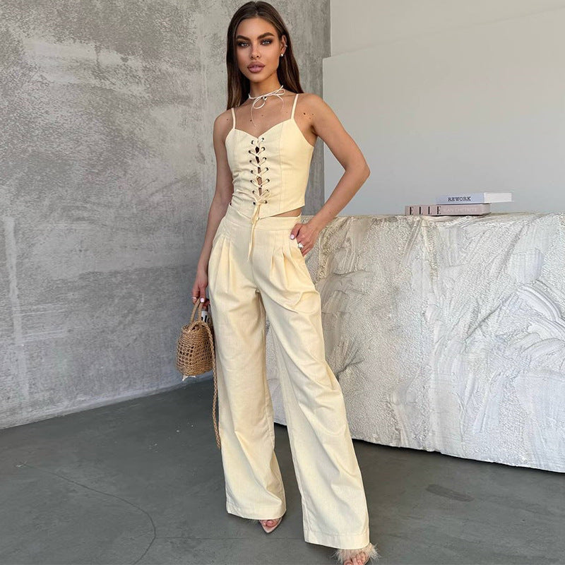 Damer elegant jumpsuit-sæt med smal overdel og bredt bukseben Stilla