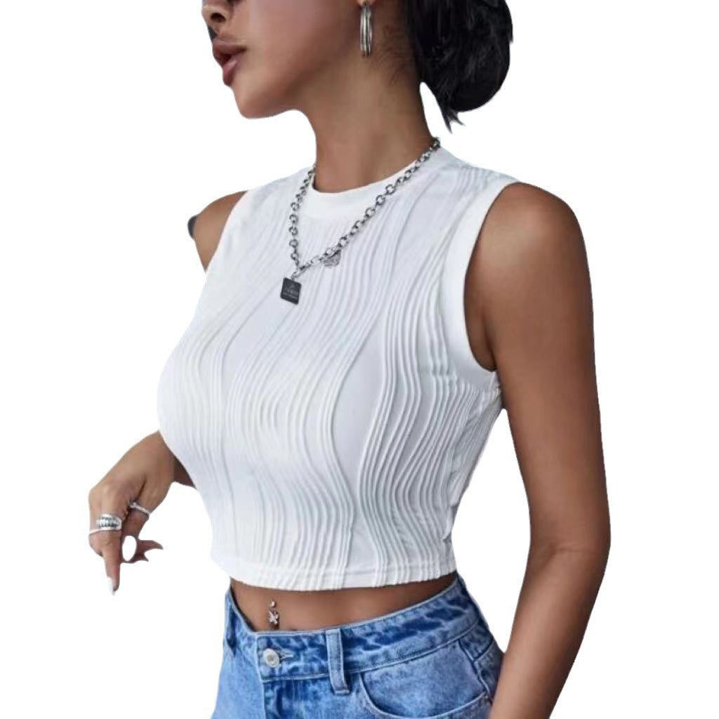 Dame Crop-Top med struktureret bølgemønster og moderne snit Stilla