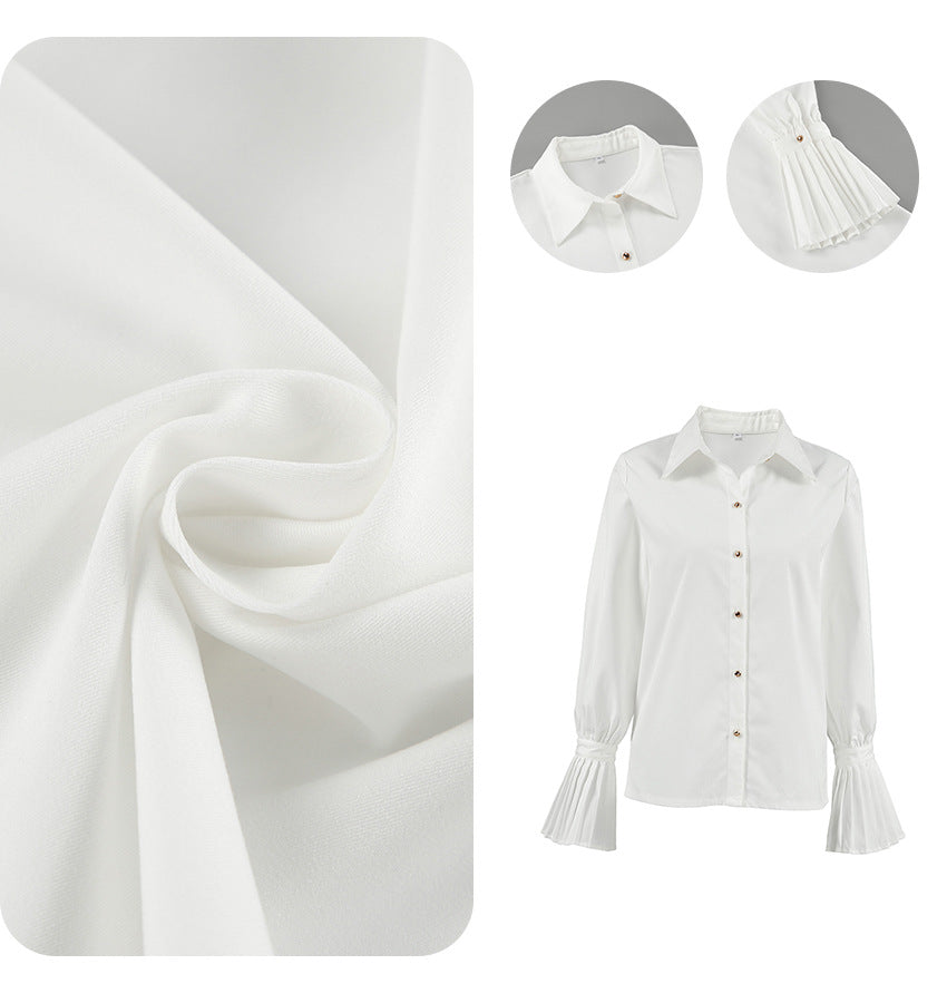 Dame elegant Bluse med plisserede ærmer og knaplukning Stilla