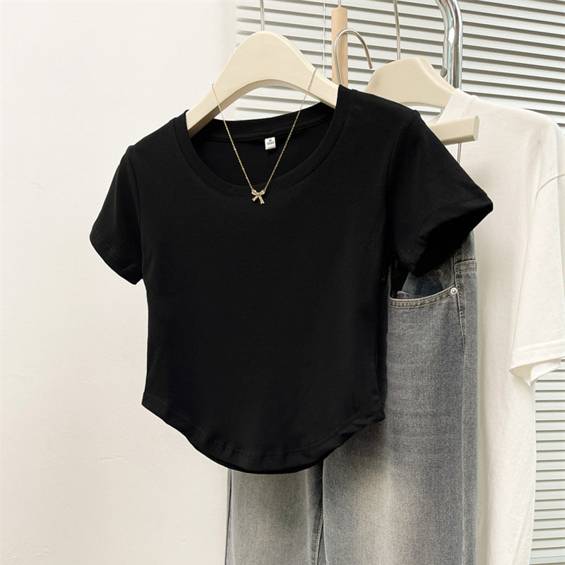 Dame Cropped Kortærmet Basic T-Shirt Stilla