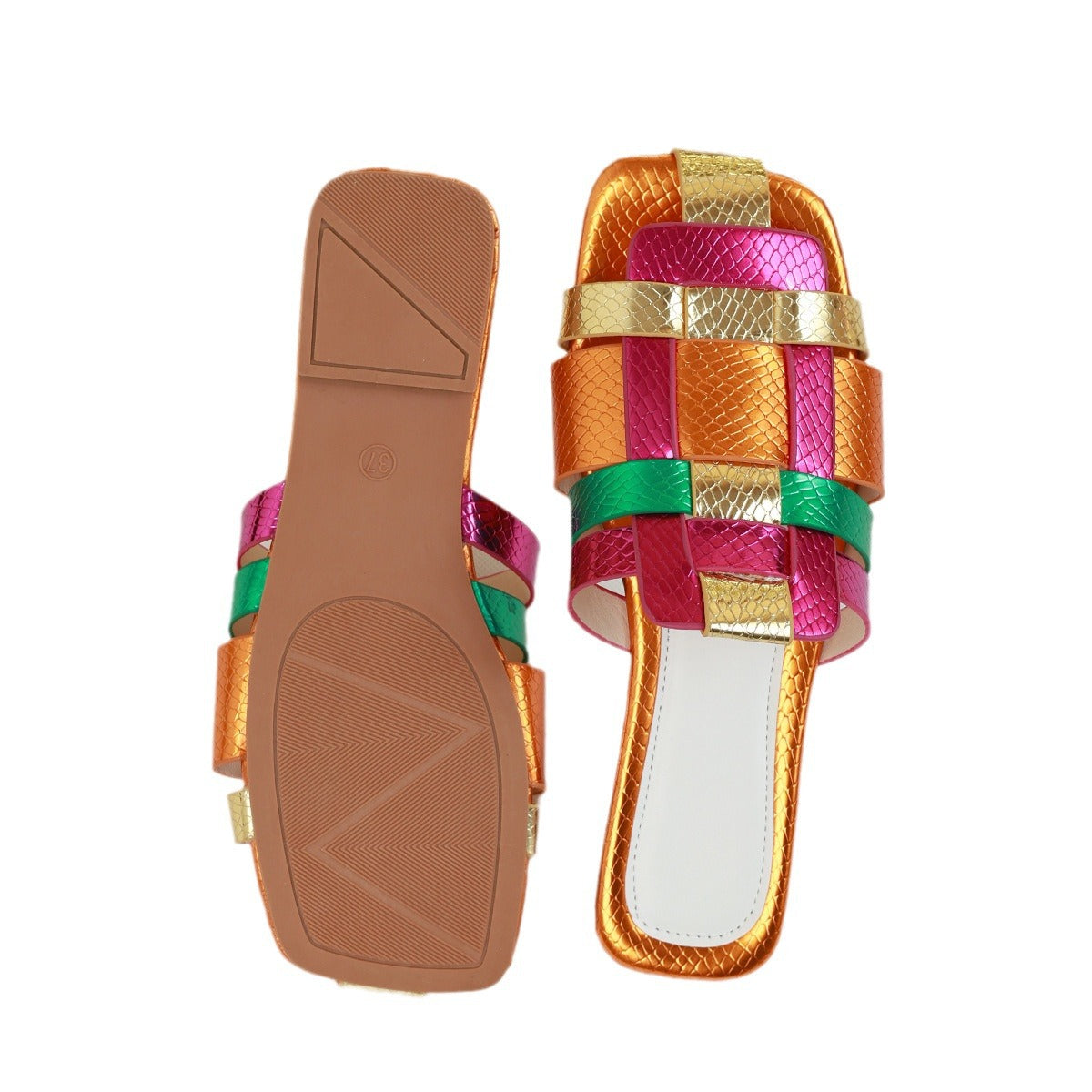 Dame Åbne Pantoletten med farverigt flettet design og komfortabel sål Stilla