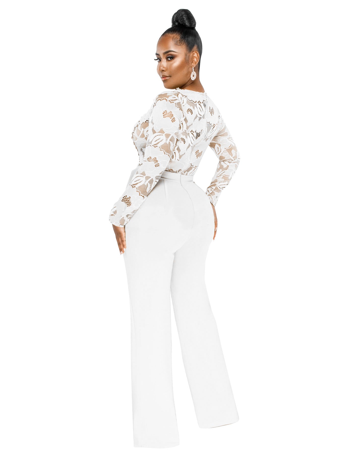 Dame Elegant Jumpsuit med dyb V-udskæring og blonde Stilla