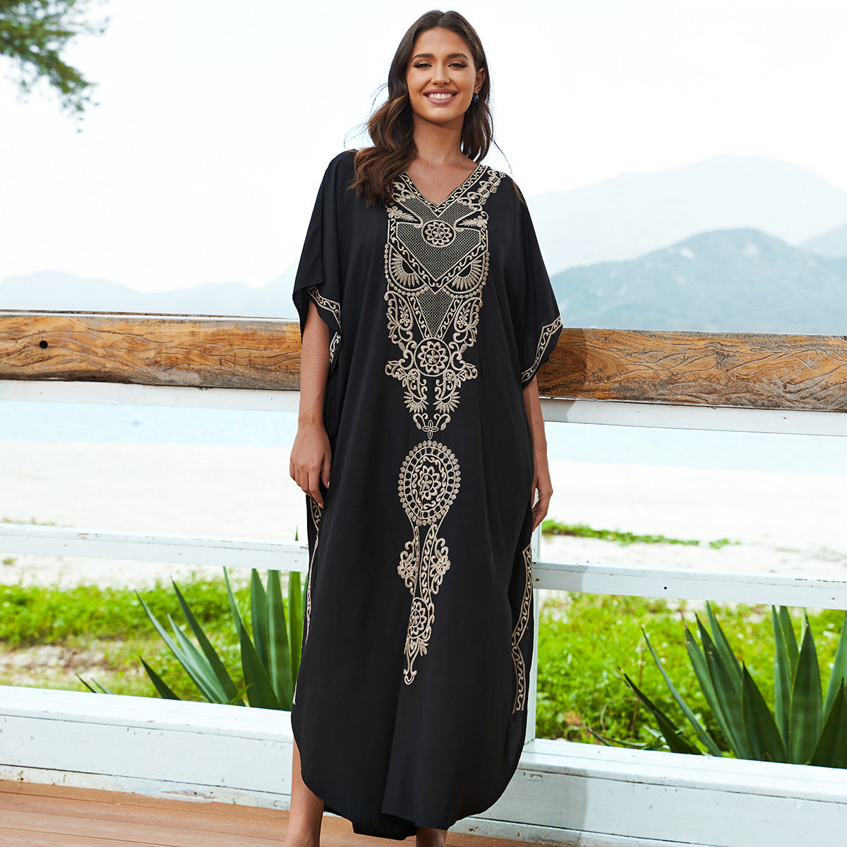 Dame Elegant Kaftan kjole med detaljeret broderi Stilla