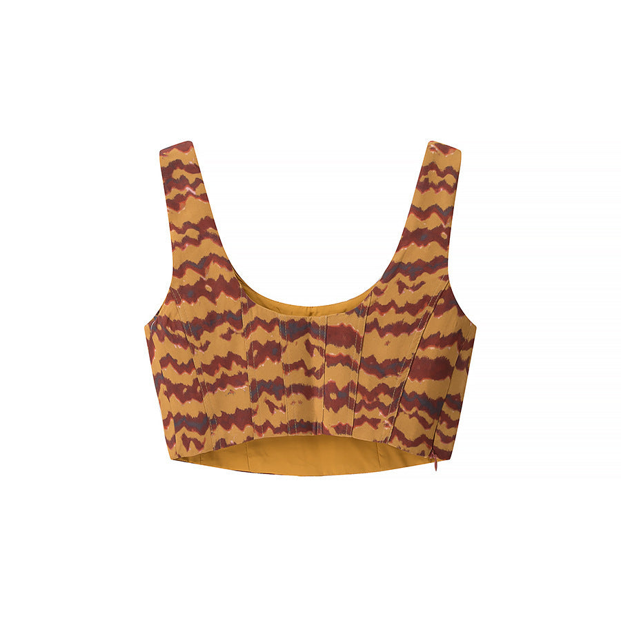 Dame Crop-Top med unikt Ikat-mønster og figursyet silhuet Stilla