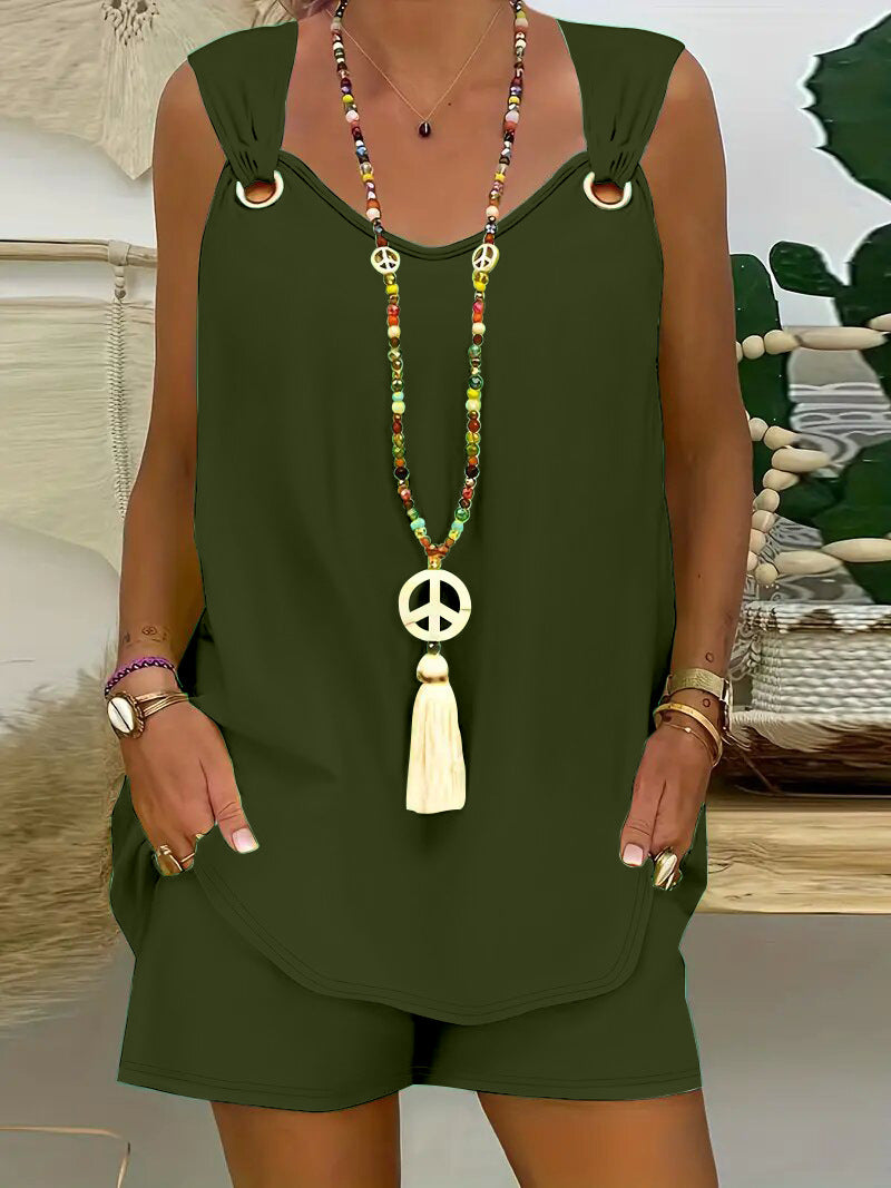 Dame afslappet spaghetti-stropkjole med sidelommer og moderigtigt design Stilla