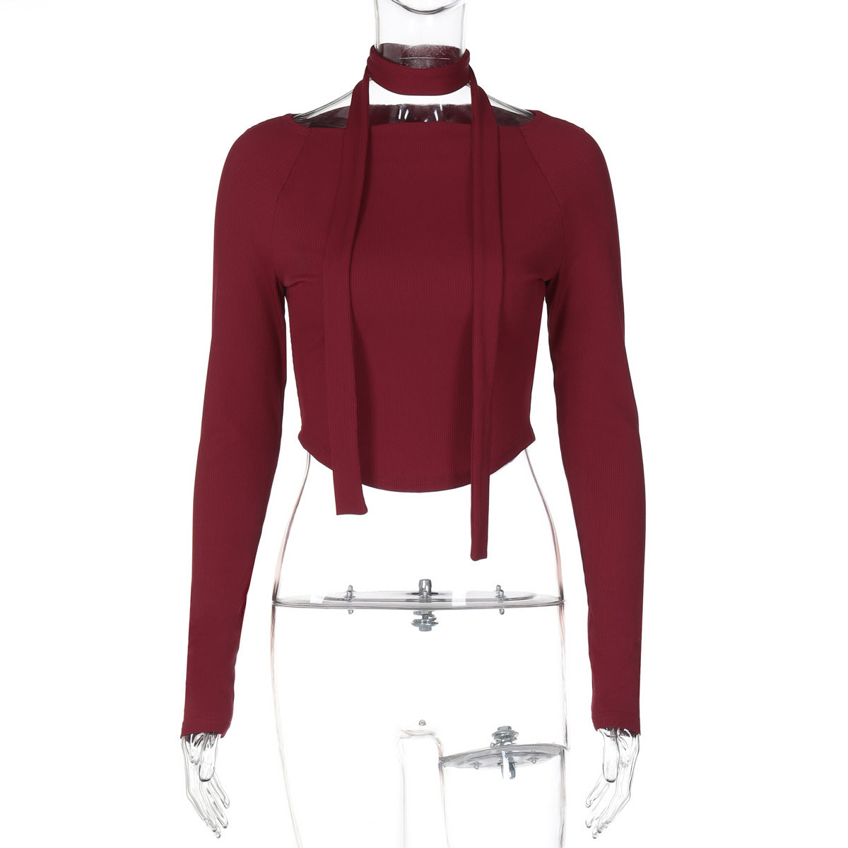 Dame Elegant Cropped-Top med flot bindebånd og lange ærmer Stilla