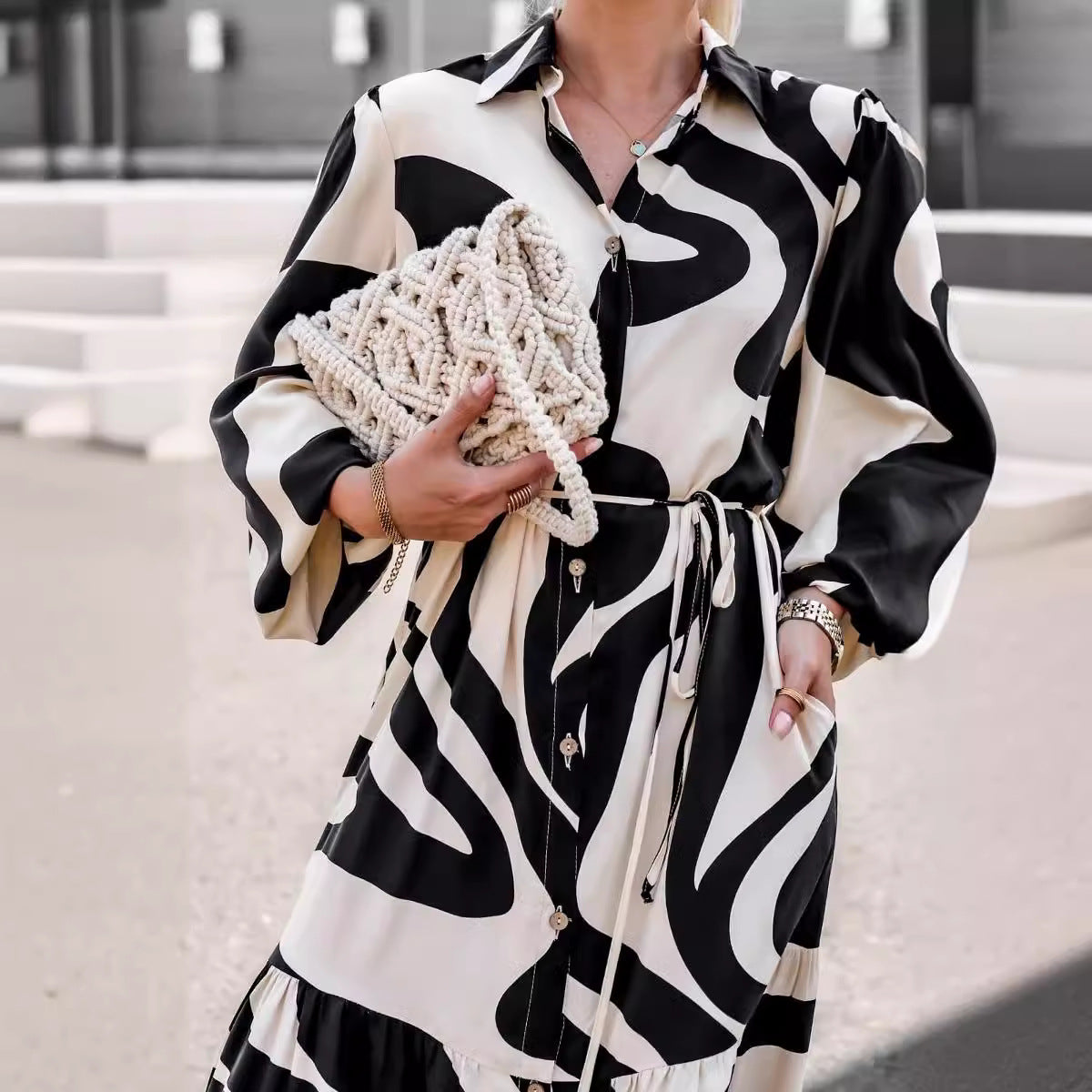 Dame abstrakttryk Maxi-shirtkjole Stilla