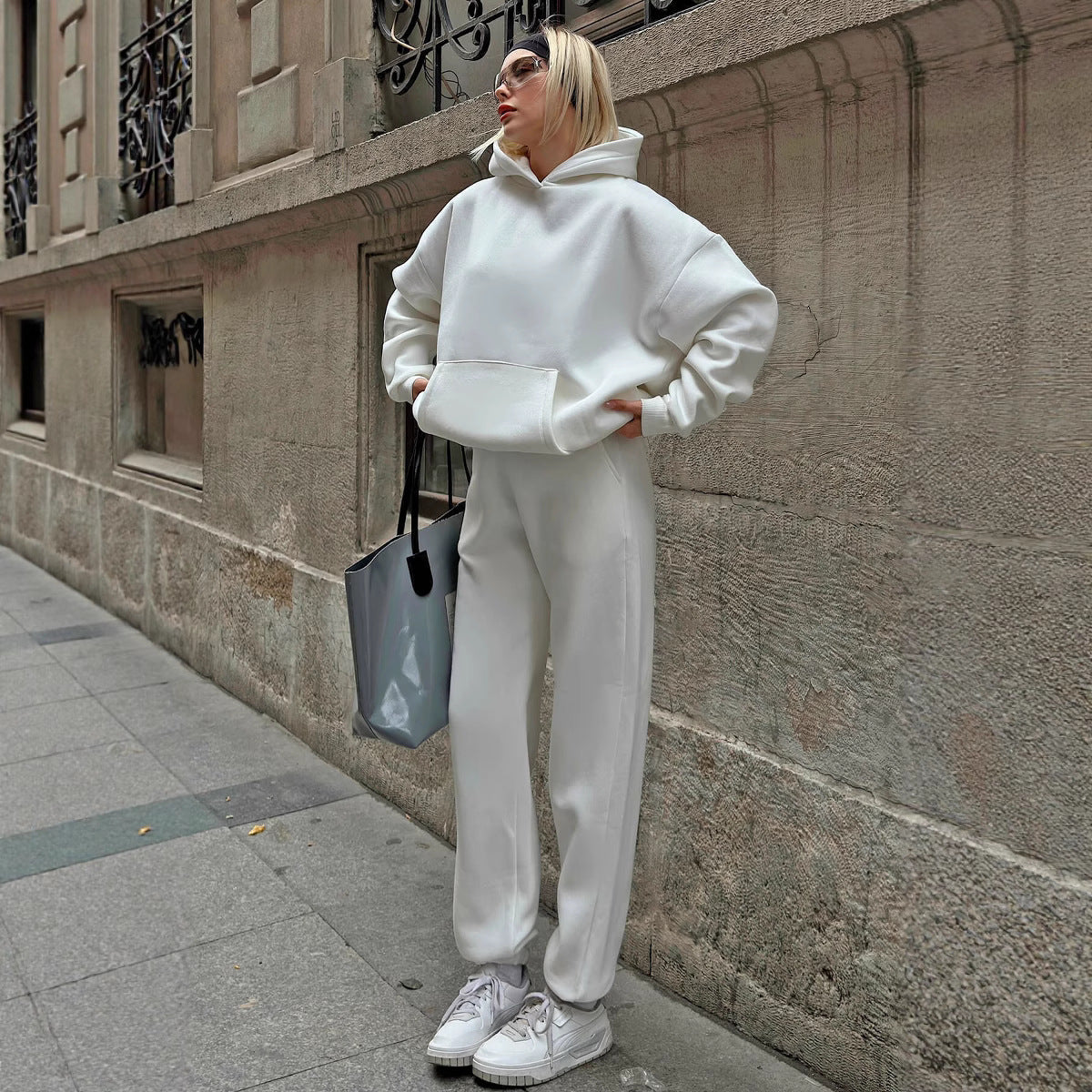 Dame afslappet oversized hoodie og bred bukser sæt Stilla