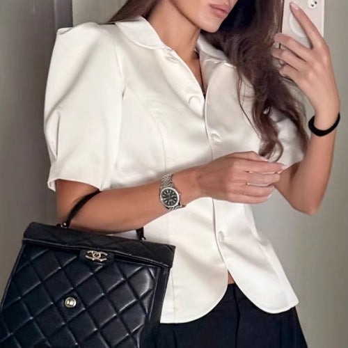 Dame elegant blazer med voluminøse ærmer og rund krave Stilla