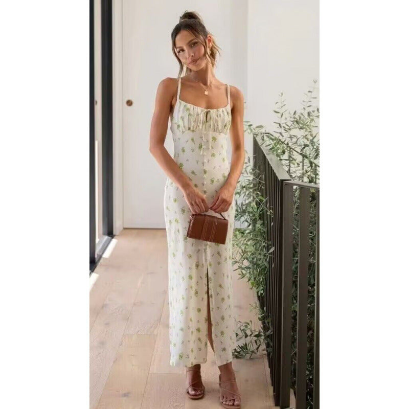 Dame Elegant Floral Print Maxi Kjole med Slids Stilla