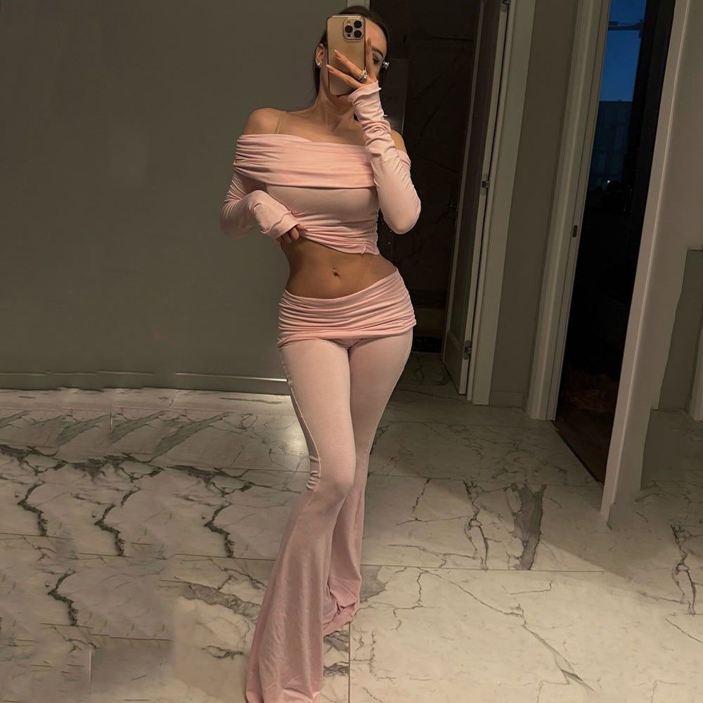 Dame Crop-Top og klokkebukser sæt med rynker Stilla