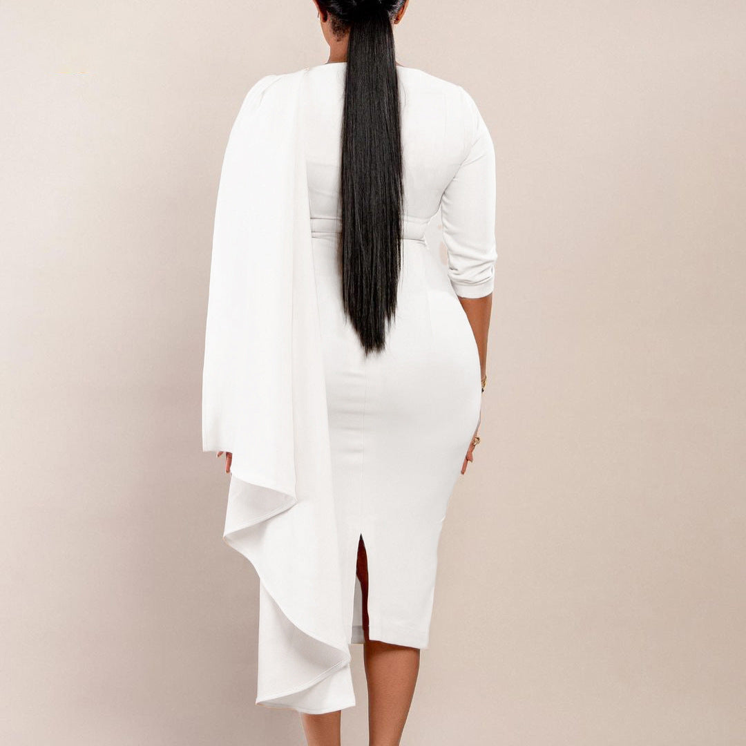 Dame Elegant kjole med asymmetrisk drapering og lange ærmer Stilla