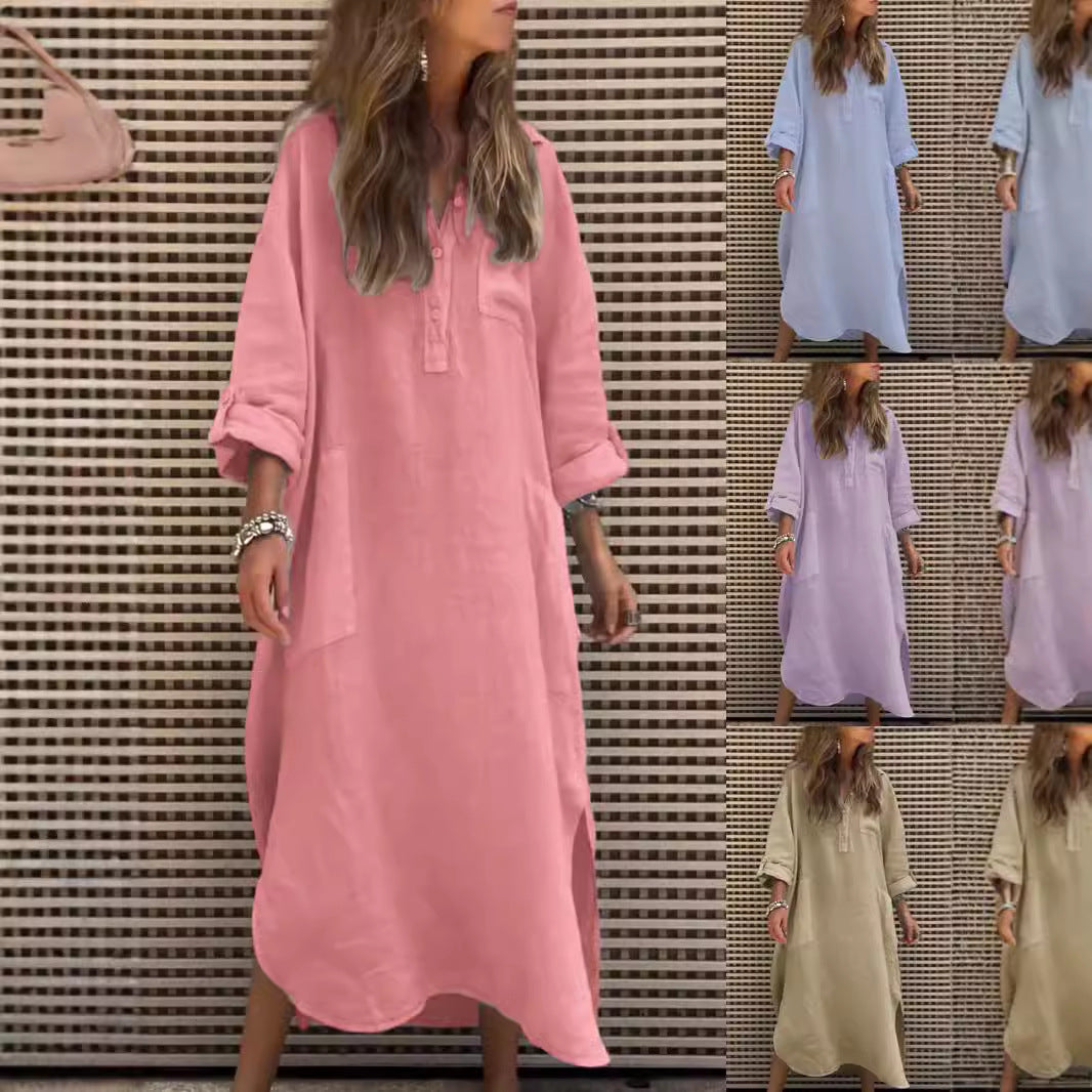 Dame afslappet maxikjole med asymmetrisk kant og praktiske lommer Stilla