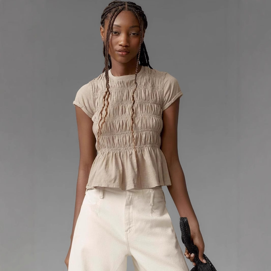 Dame afslappet bluse med rynkning Stilla