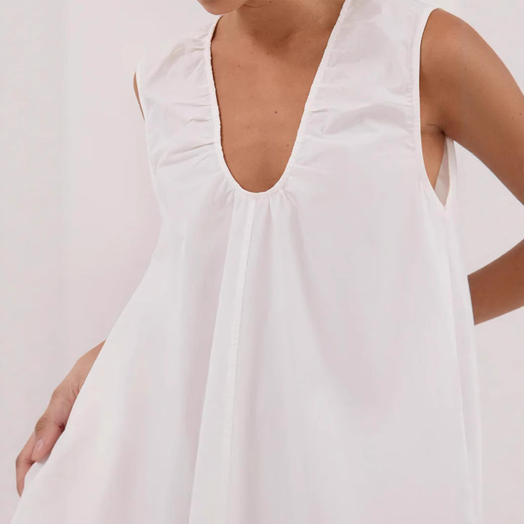 Dame afslappet maxikjole med dyb V-udskæring og bred pasform Stilla