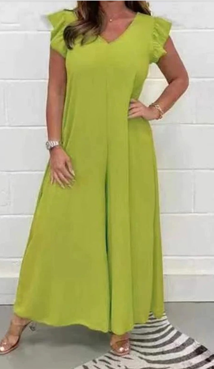 Dame jumpsuit med voluminøse ben og elegant V-udskæring Stilla