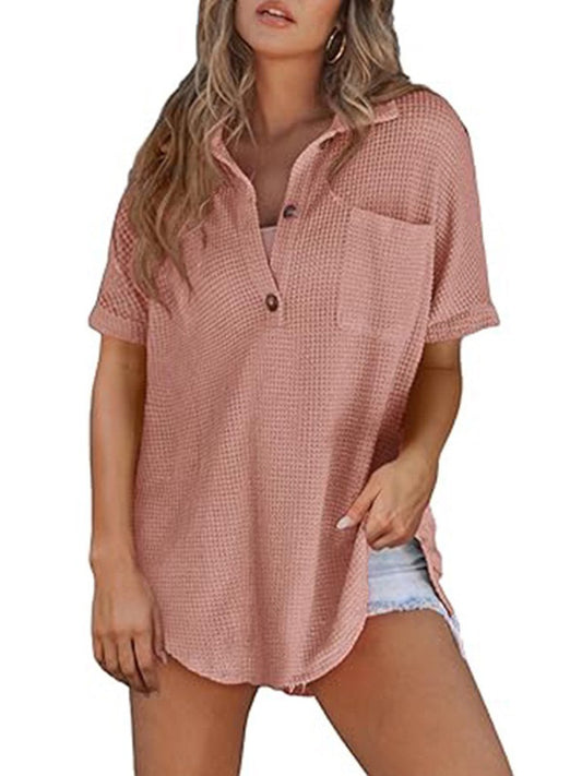 Dame afslappet kortærmet skjorte med knaplukning og brystlomme Stilla