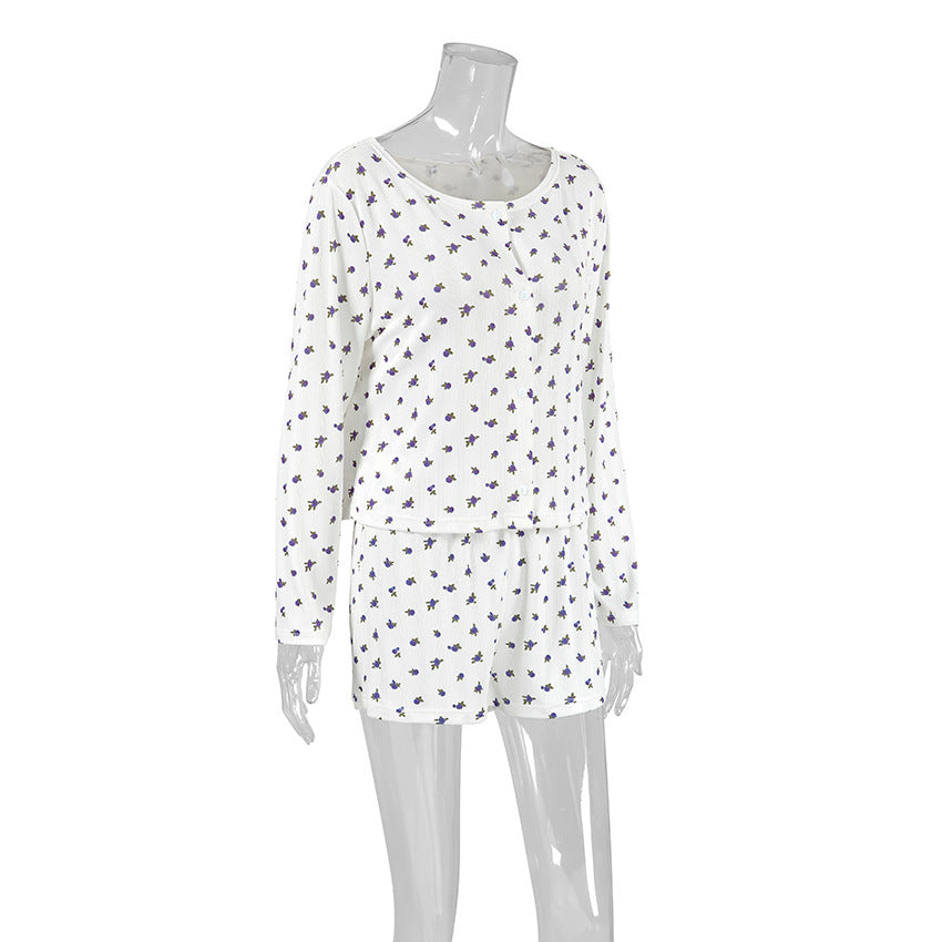 Dame afslappet pyjamas-sæt med blomsterprint og åndbart materiale Stilla