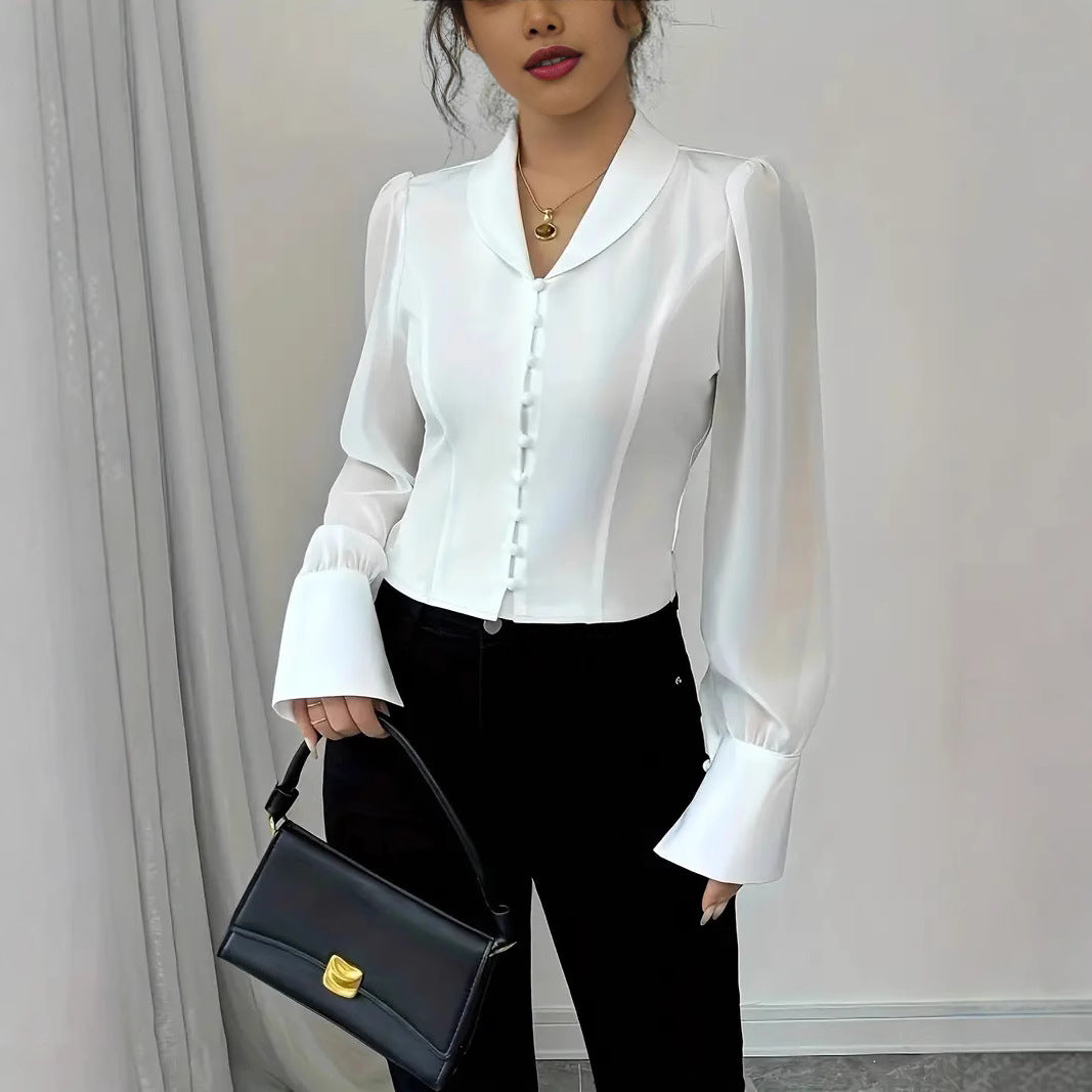 Dame elegant bluse med figursyet snit og legende sløjfedetalje Stilla