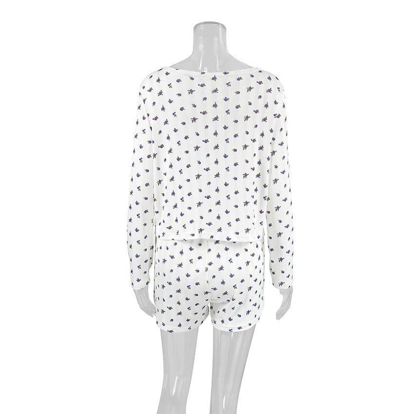 Dame afslappet pyjamas-sæt med blomsterprint og åndbart materiale Stilla