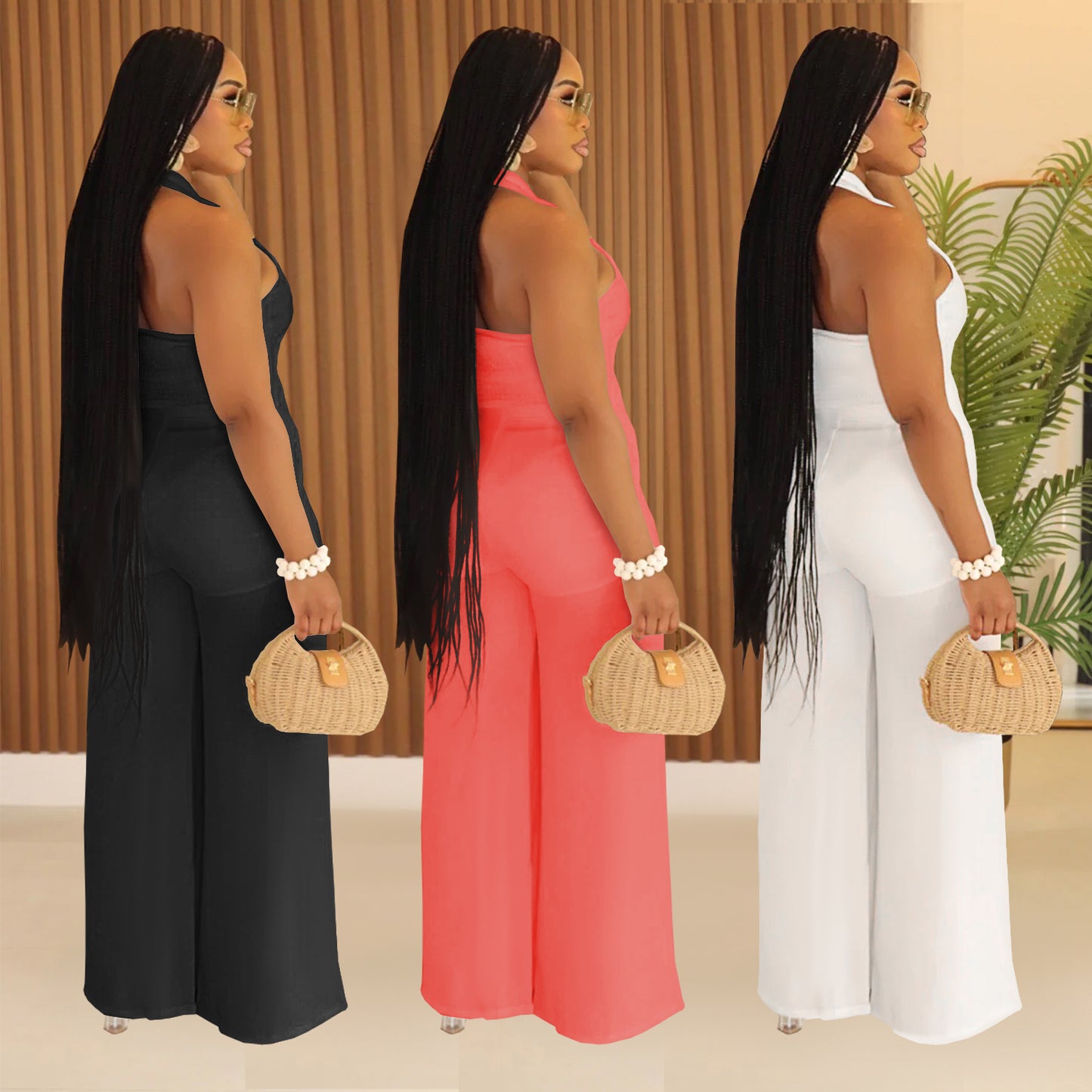 Dame Elegant Halter-Overall med brede ben og taljebælte Stilla