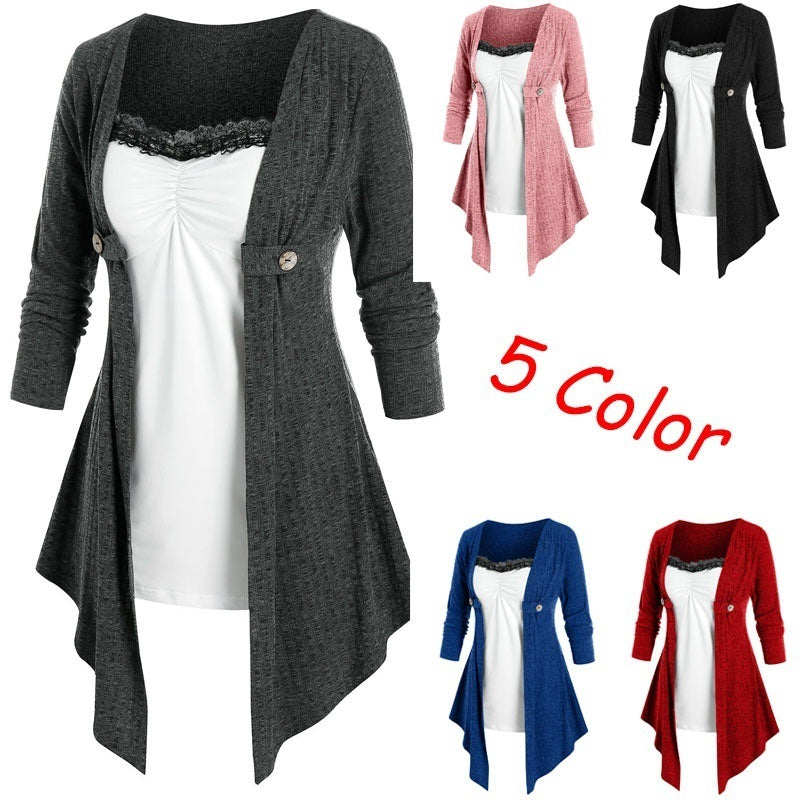 Dame Åben Strikjakke med asymmetrisk søm og knapdetalje Stilla