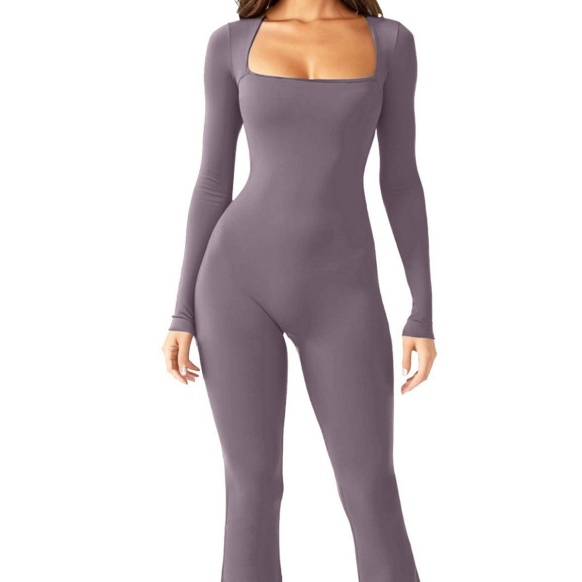 Dame Langærmet Jumpsuit med bredt ben og kvadratisk udskæring Stilla