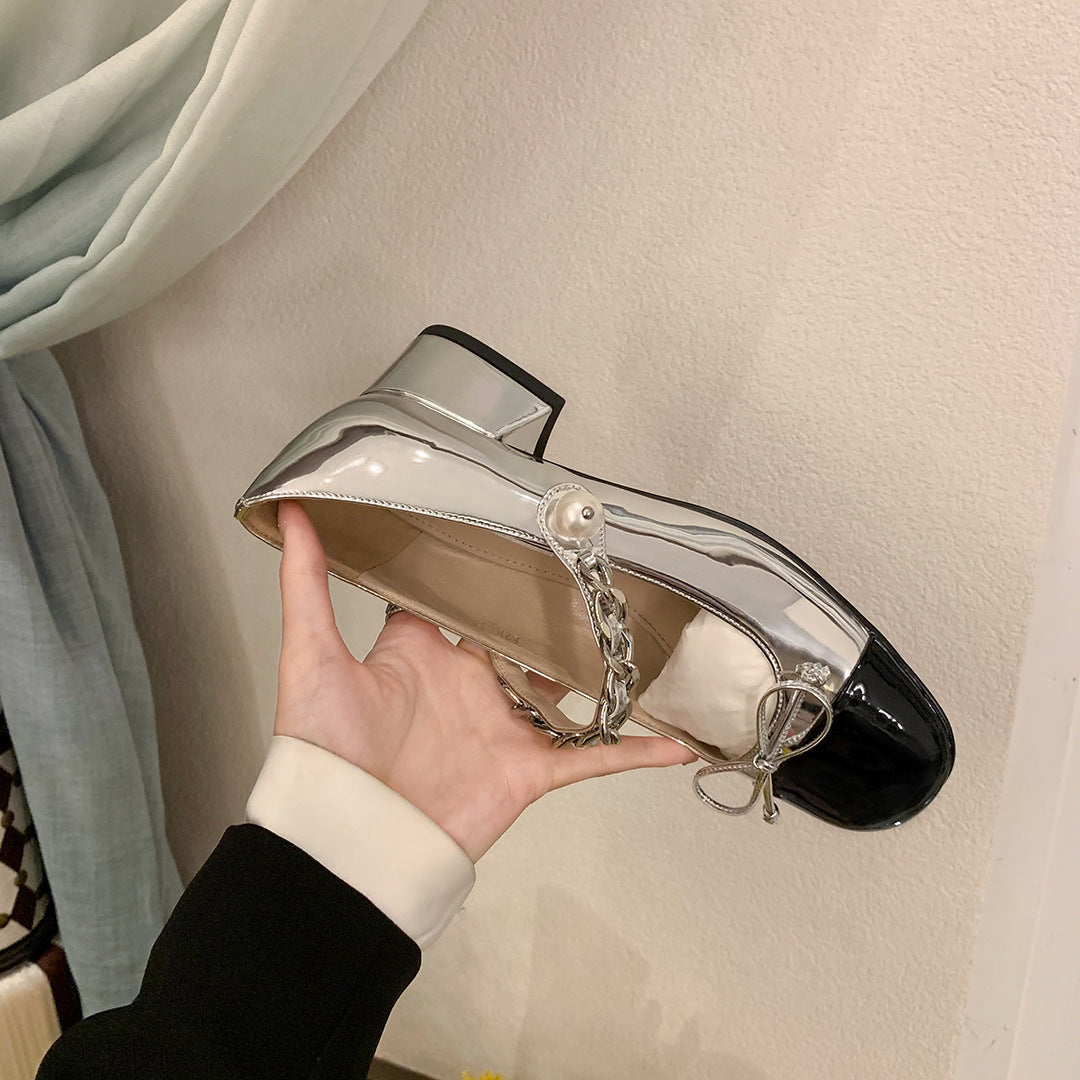 Dame Elegant Blokhæls Mary Jane Sko med dekorativ kædedetalje Stilla