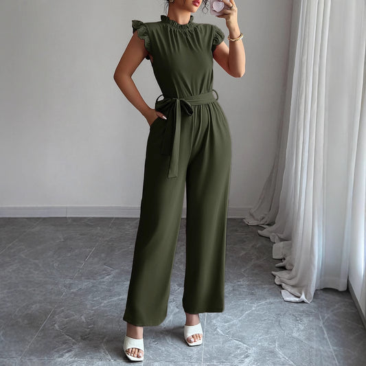 Dame jumpsuit med raffineret flæse og taljebælte Stilla