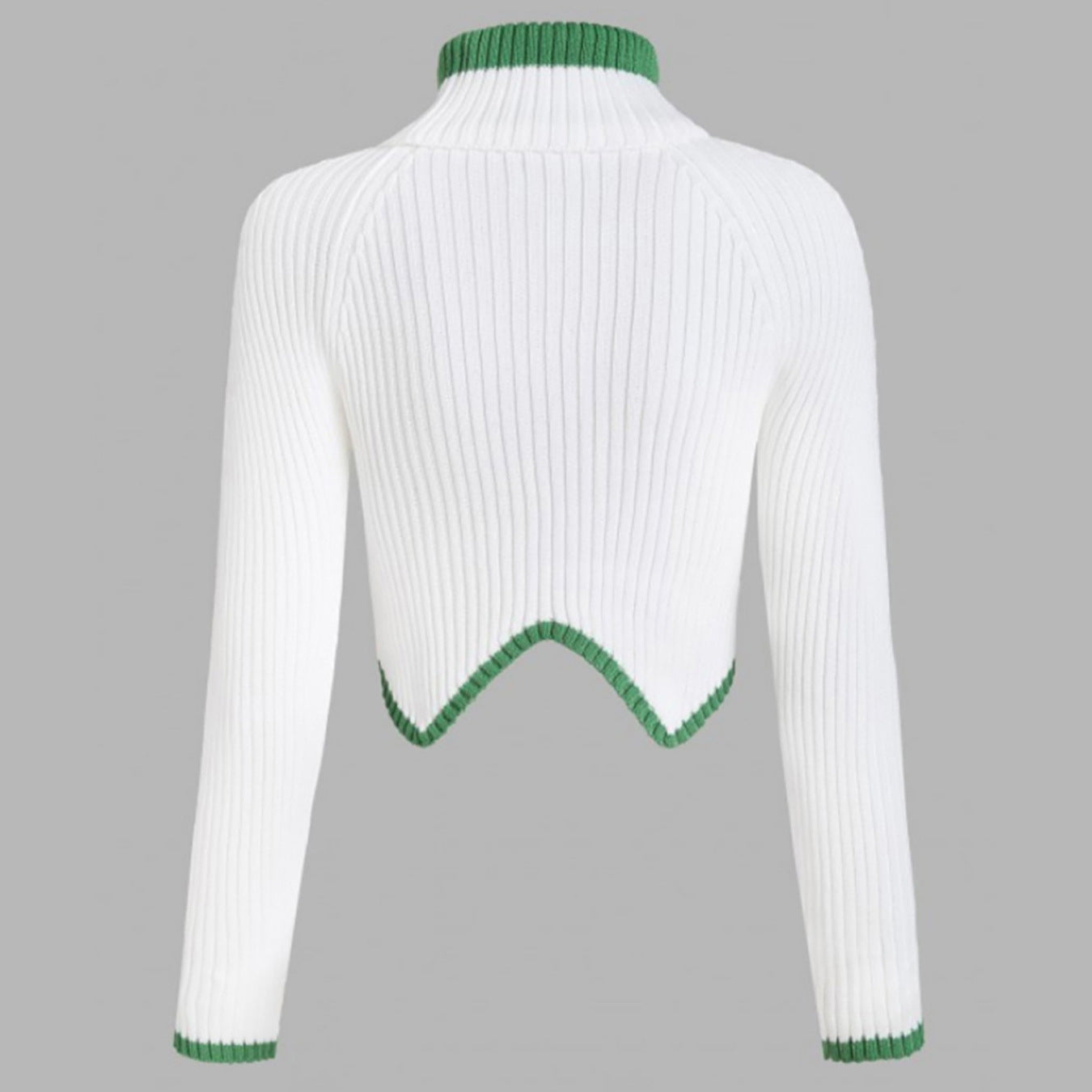 Dame cropped strikpullover med høj krave og kontrastkant Stilla