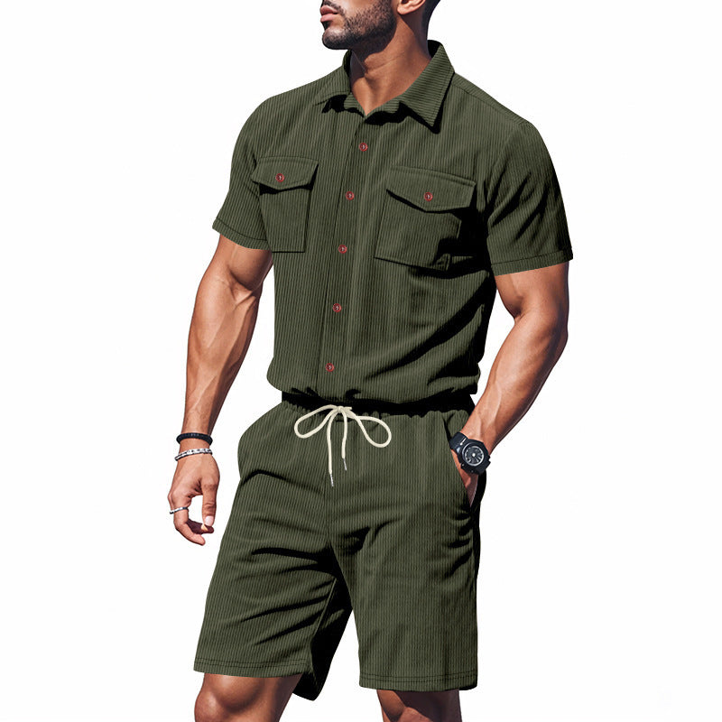Herrer moderigtig kortærmet jumpsuit med praktiske lommer og elastisk bånd Stilla