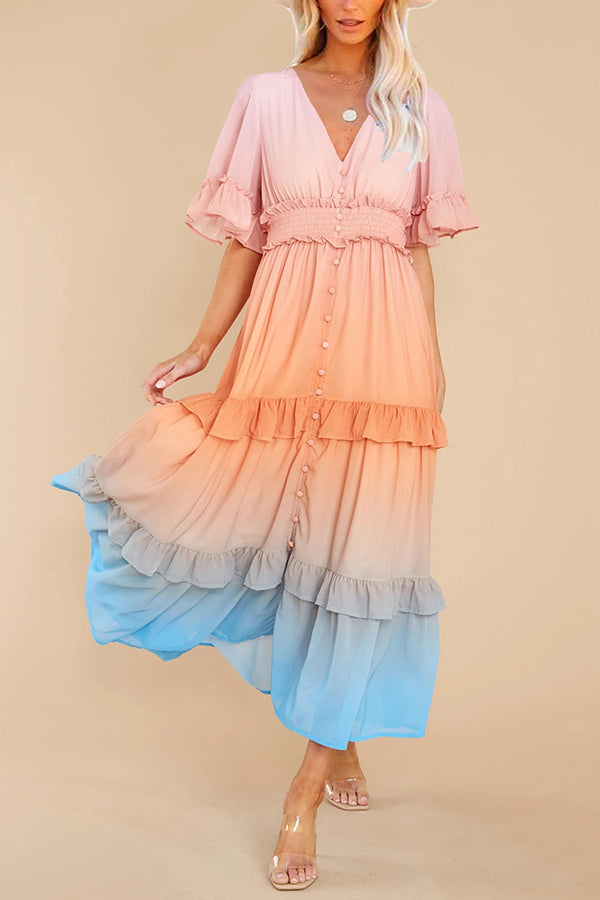 Stilla | Ombre Sunsæt Ruffles Maxi Kjole