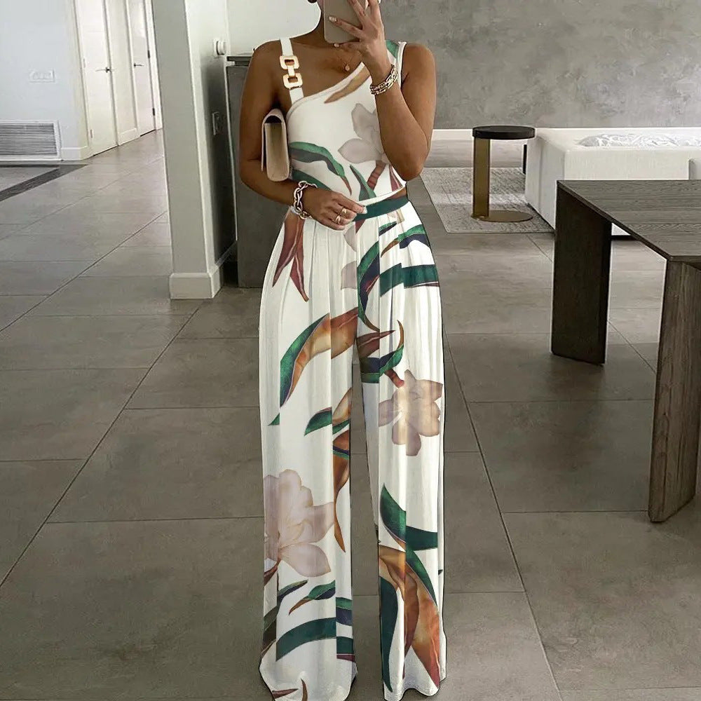 Dame Elegant One-Shoulder Jumpsuit med blomsterdesign Stilla