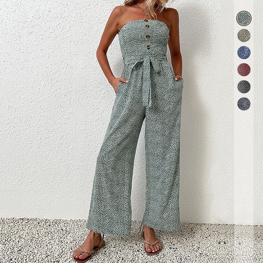 Dame Strapless Bredbenet Jumpsuit med Knapdetaljer Stilla