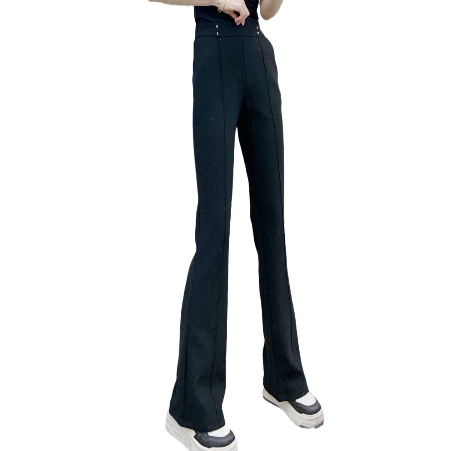Dame Elegant Flared-bukser med høj talje og dekorative knapdetaljer Stilla