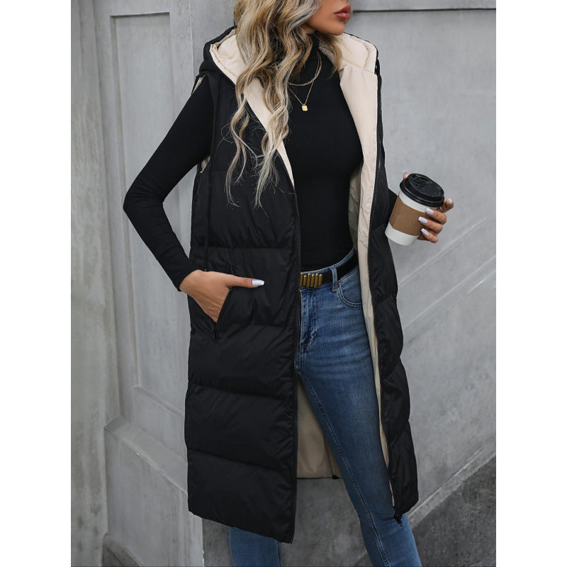 Dame Langærmet Polstret Hættetrøje Vest med Dualfarver Stilla