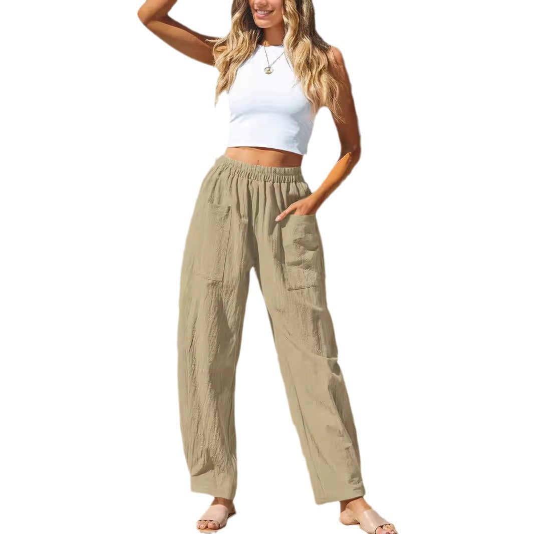 Dame afslappede, løse strandbukser med elastisk taljebånd og praktiske lommer Stiila