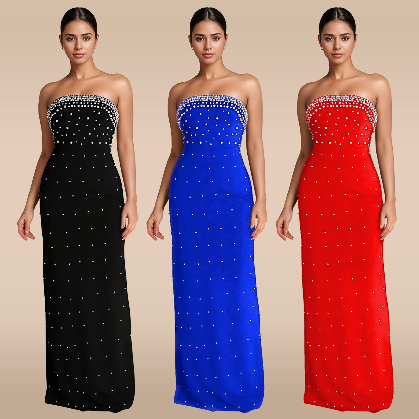 Dame Elegant Aftenkjole med rhinsten og tætsiddende snit Stilla